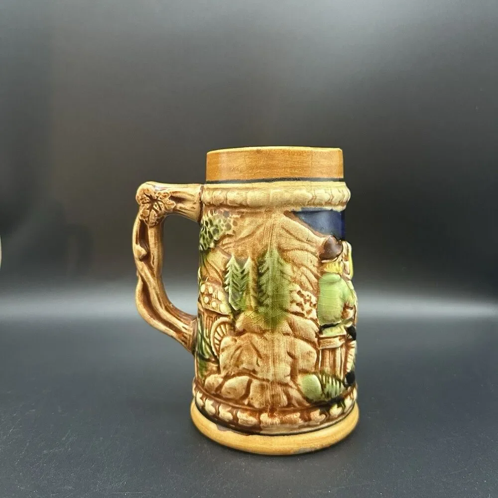 Vintage Mini Beer Steins Set of 3 Bavarian Tavern Monks Relief Ceramic Barware
